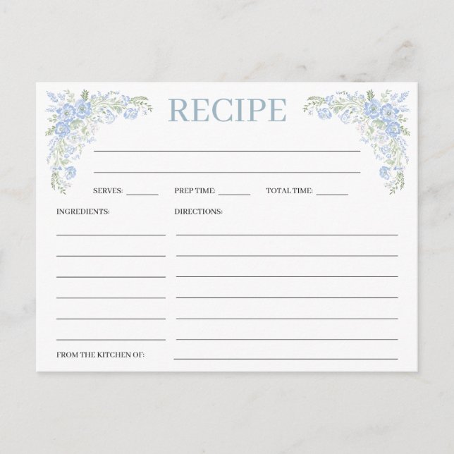 Heirloom Hydrangea Bridal Shower Recipe Cards (Front)