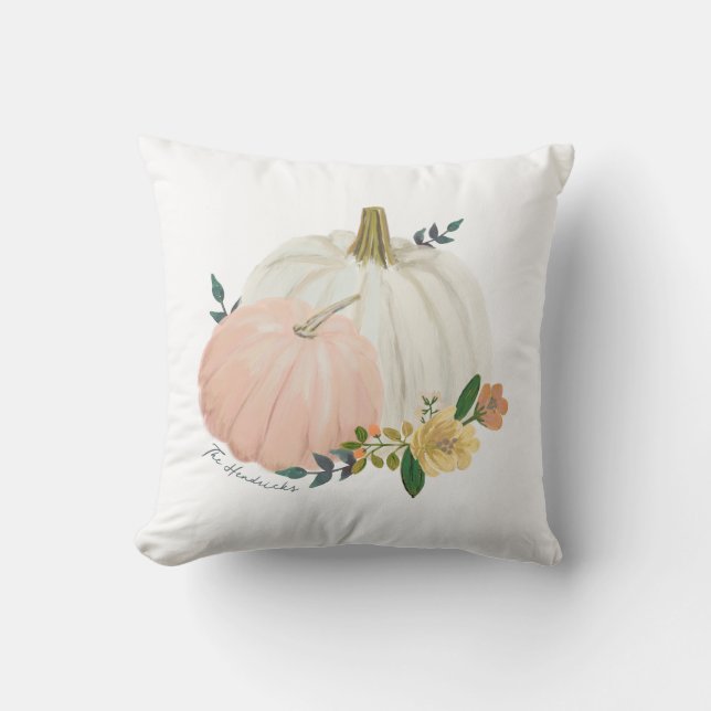 Heirloom Pumpkin With Family Name Throw Pillow (Front)