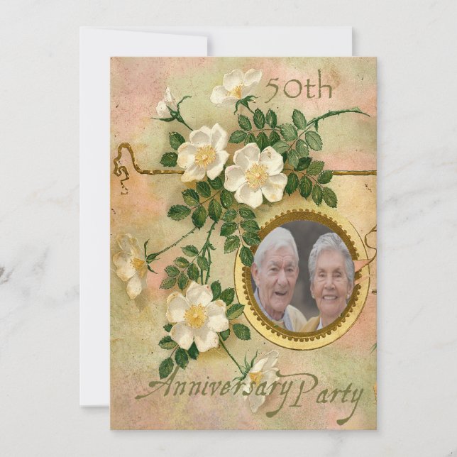 Heirloom Rose 50th Anniversary Personalized Photo Invitation (Front)
