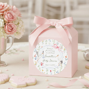 Heirloom Rose Bow and Stork Baby Shower Thank You Classic Round Sticker