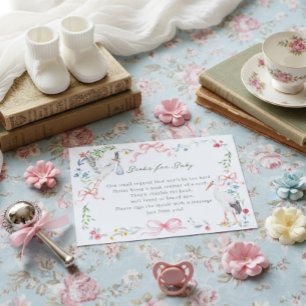 Heirloom Rose Ribbon and Stork Books for Baby  Enclosure Card