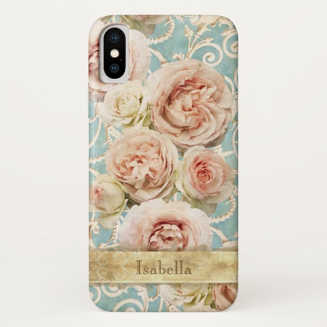 Heirloom Roses with Damask Personalized Case-Mate iPhone Case (Back)