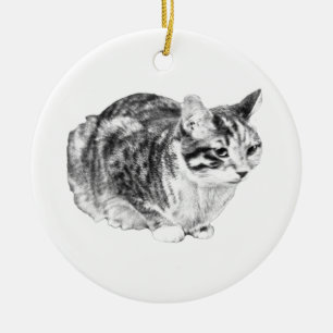 Heirloom Shading, Watchful Tabby Ceramic Ornament