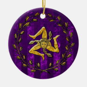Heirloom Sicilian Trinacria Gold Purple Stripe Ceramic Ornament
