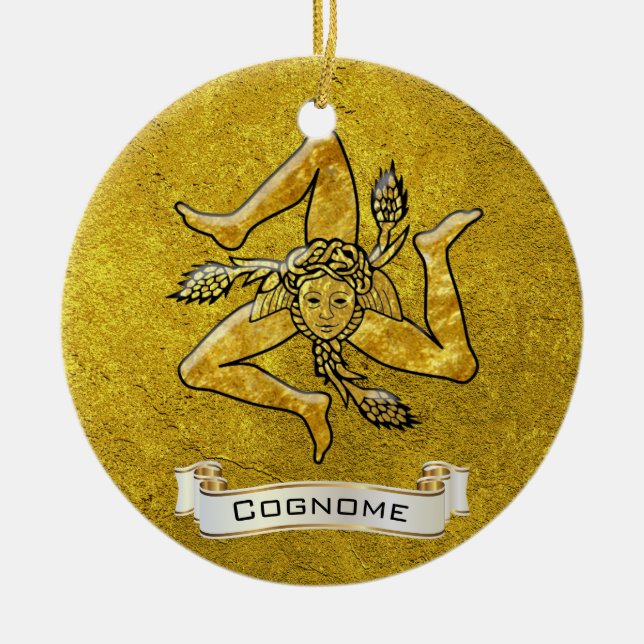 Heirloom Sicilian Trinacria Personalize Ceramic Ornament (Front)