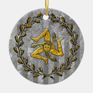 Heirloom Sicilian Trinacria Silver Stripe Ceramic Ornament