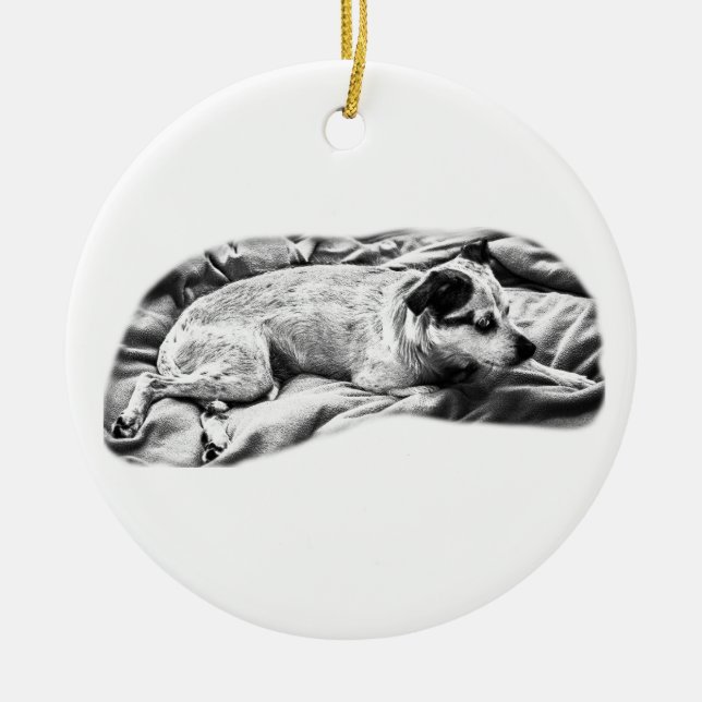 Heirloom Terrier, Resting and Ready Ceramic Ornament (Front)