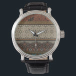 Heirloom Textile with Decorative Patterns Watch<br><div class="desc">Print of a decorative heirloom textile by June Erica Vess. Features floral patterns on a tan background. If you like earth tones and flowers this is the purchase for you!</div>