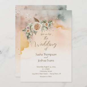 Heirloom Vintage Ivory Rose Watercolor Wedding Invitation