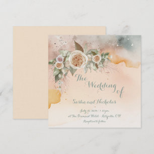 Heirloom Vintage Ivory Rose Watercolor Wedding Invitation