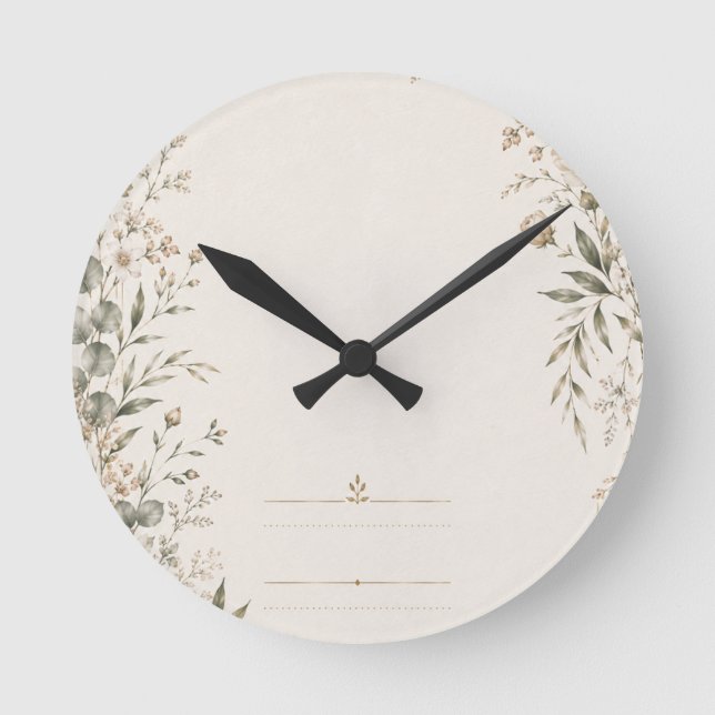 Heirloom Wedding Invitation with Refined Botanical Round Clock (Front)