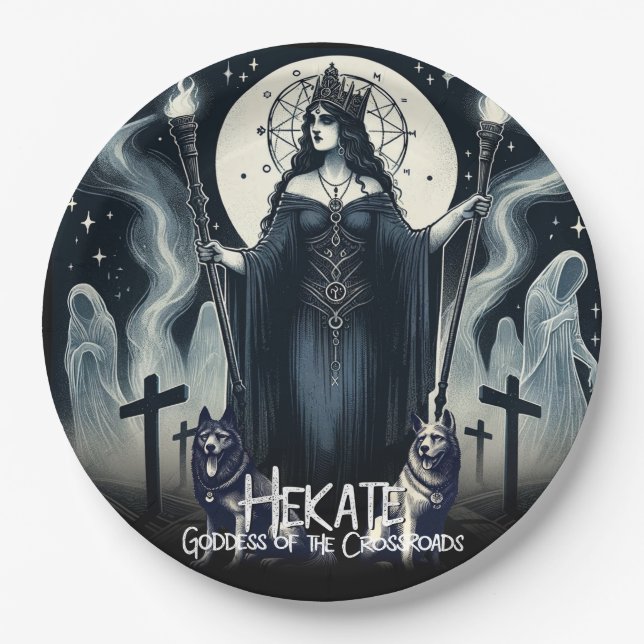 Hekate Goddess of the Crossroads Ghostly Spirits Paper Plate (Front)