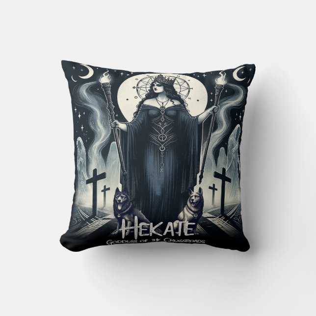 Hekate Goddess of the Crossroads Ghostly Spirits Throw Pillow (Front)
