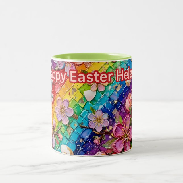 ~ HELEN ~ HAPPY EASTER ~ Flowers Eggs ~  Two-Tone Coffee Mug (Center)