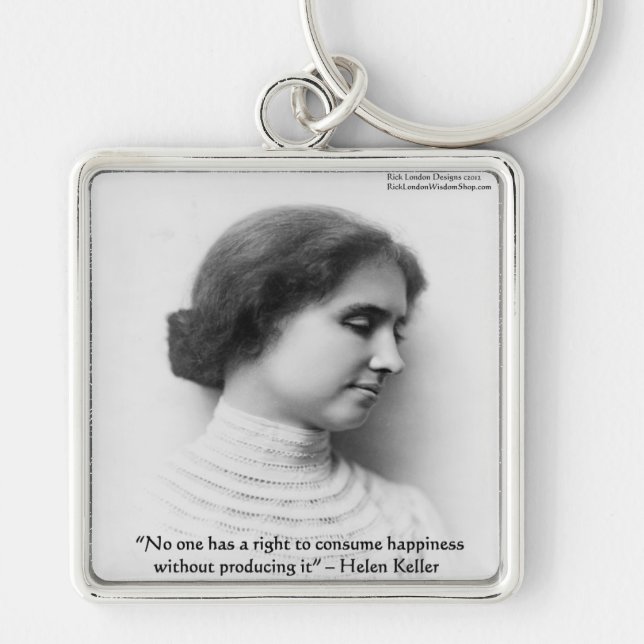 Helen Keller "Right 2 Happiness" Wisdom Quote Gift Keychain (Front)
