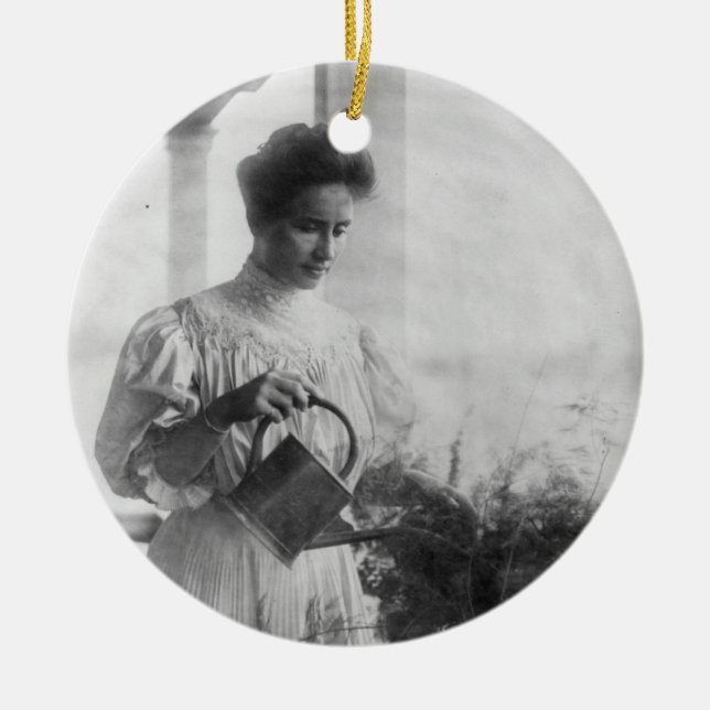 Helen Keller Watering Plants Portrait Ceramic Ornament (Front)