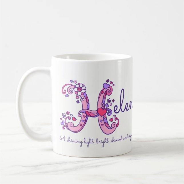 Helen name meaning heart flower H monogram mug (Left)