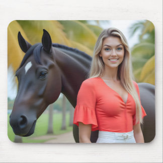 Helena and Her Horse Amidst Lush Greenery Mouse Pad
