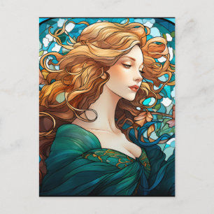 Helena - Dark Blonde Woman in Art Nouveau Style Holiday Postcard