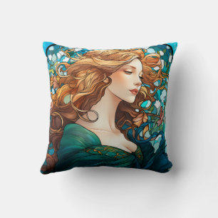 Helena - Dark Blonde Woman in Art Nouveau Style Throw Pillow