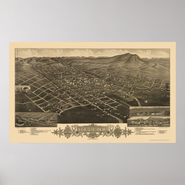 Helena, MT Panoramic Map - 1883 Poster (Front)