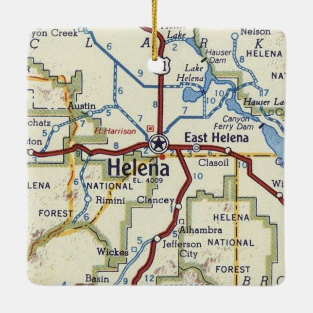 Helena MT Vintage Map Ceramic Ornament (Back)