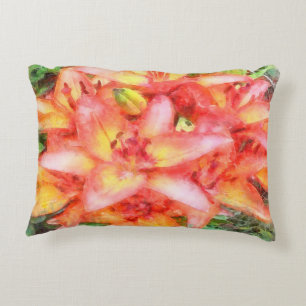 Helen's Coral Coloured Lilies Watercolor Accent Pillow