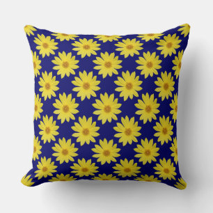 Helianthus 'Lemon Queen' Pattern - Dark Blue Throw Pillow