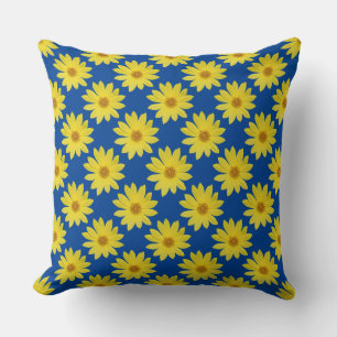 Helianthus 'Lemon Queen' Pattern - Deep Blue Throw Pillow