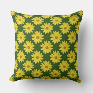 Helianthus 'Lemon Queen' Pattern - Forest Green Throw Pillow