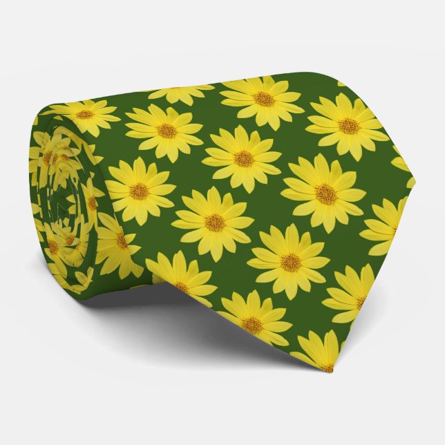 Helianthus 'Lemon Queen' Pattern - Forest Green Tie (Rolled)