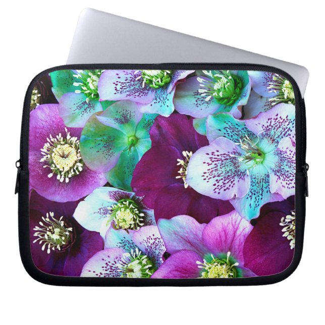 Heliborus pattern of winter blooming flower, laptop sleeve (Front)