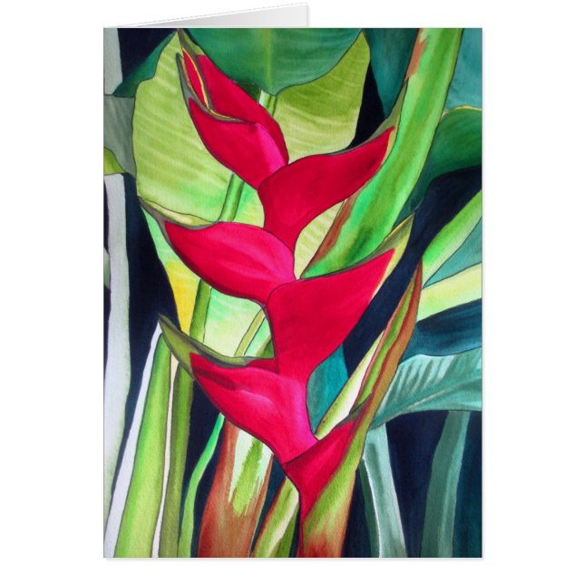 Heliconia Lobster Claw tropical watercolour flower (Front)