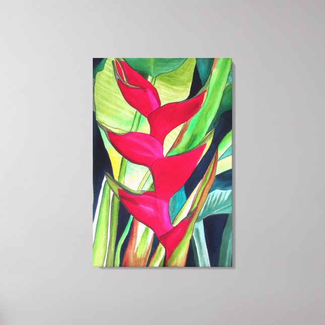 Heliconia Lobster Claw tropical watercolour flower Canvas Print (Front)