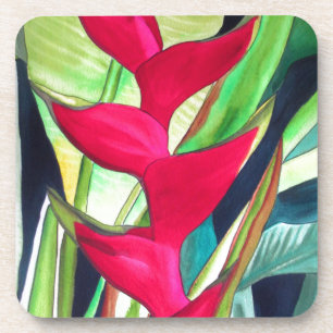 Heliconia Lobster Claw tropical watercolour flower Coaster