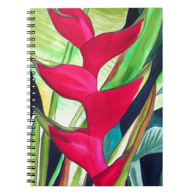 Heliconia Lobster Claw tropical watercolour flower Notebook (Front)