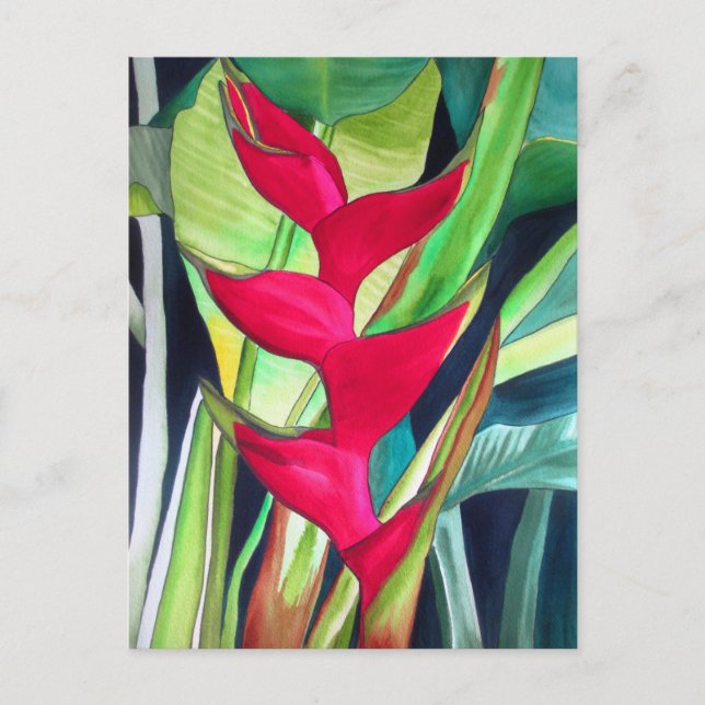 Heliconia Lobster Claw tropical watercolour flower Postcard (Front)