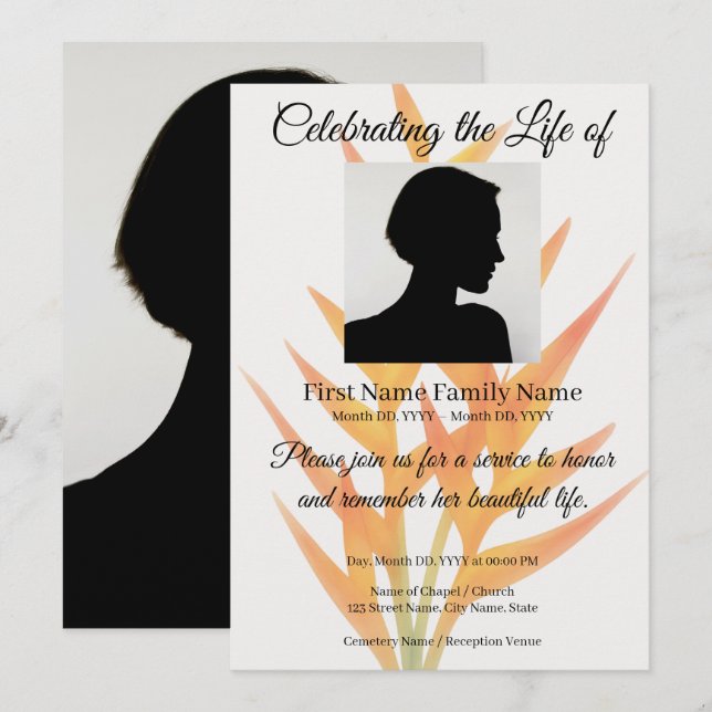 Heliconia memorial invitation (Front/Back)