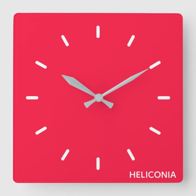 Heliconia red colour name square wall clock (Front)