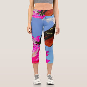 Heliconius hecate butterfly on a pink Dahlia  Capri Leggings