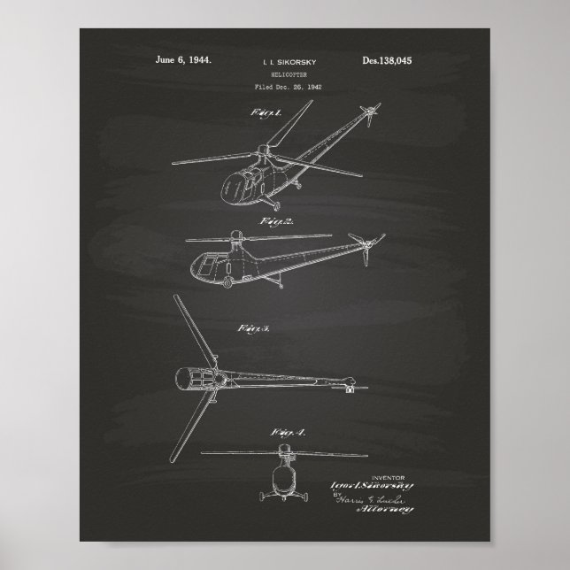Helicopter 1944 Patent Art Chalkboard Poster (Front)