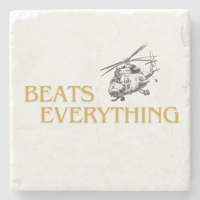 Helicopter beats everything stone coaster (Front)