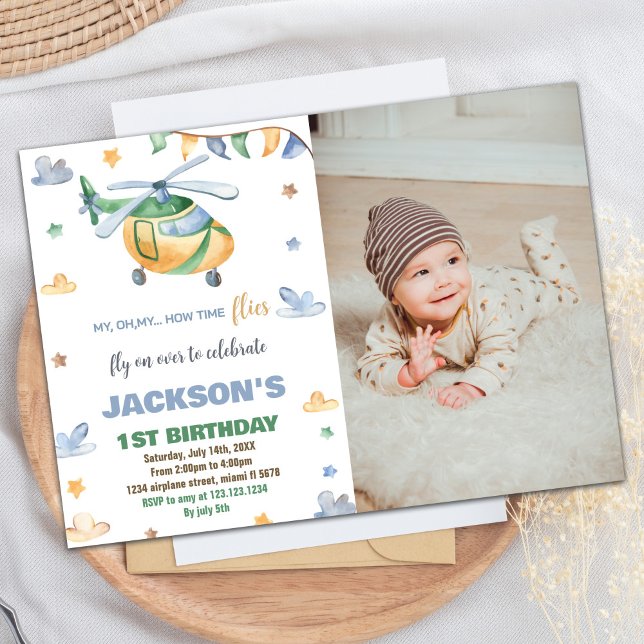 Helicopter Birthday Invitations Yellow Grey Photo (Helicopter Birthday Invitations Yellow Gray Photo)