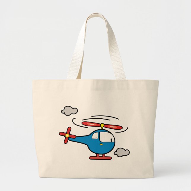Helicopter Blue an Red Large Tote Bag (Front)