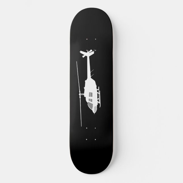 Helicopter Chopper Silhouette Flying Black Skateboard (Front)