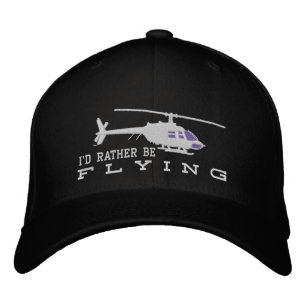 Helicopter Chopper Silhouette Rather Be Flying Embroidered Hat