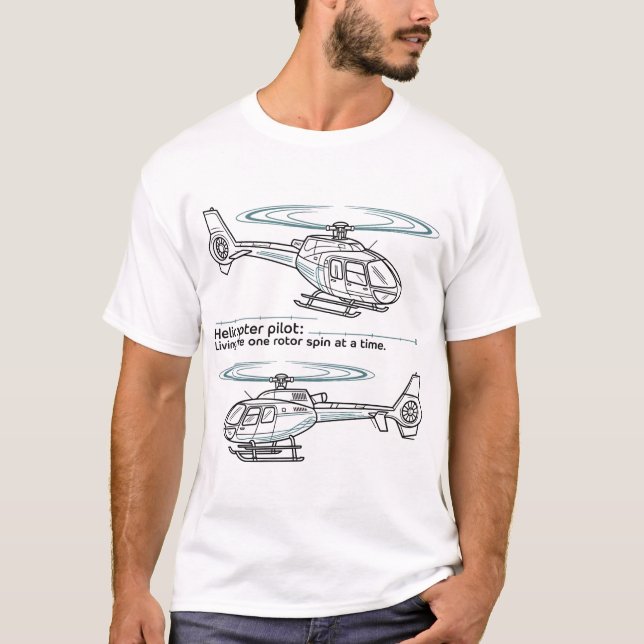 Helicopter Pilot Technical Blueprint Vector Design T-Shirt (Front)