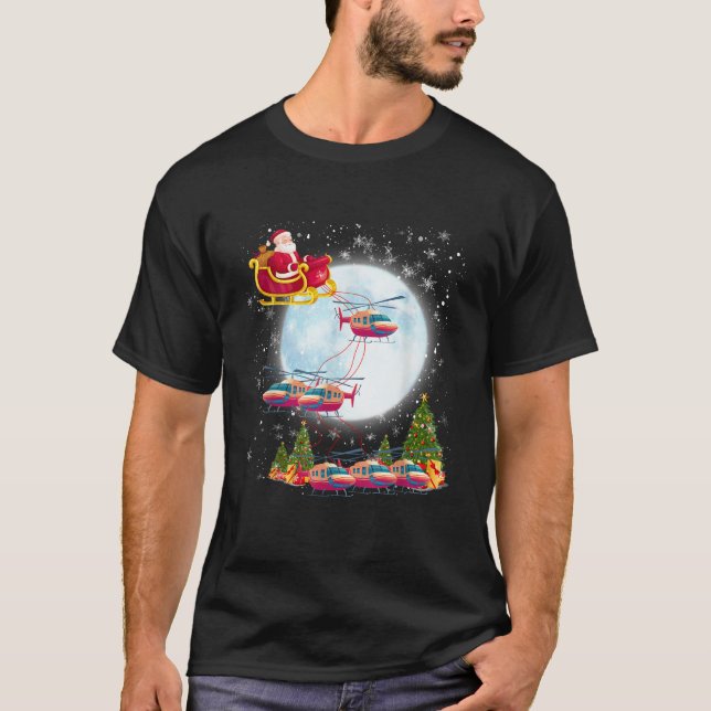 Helicopter Reindeer Santa s Sleigh Pilot Christmas T-Shirt (Front)