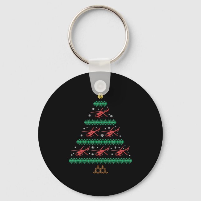 Helicopter Ugly Christmas Pilot Xmas Tree Gift Keychain (Front)