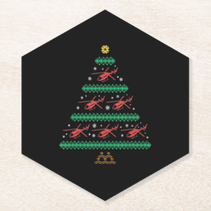 Helicopter Ugly Christmas Pilot Xmas Tree Gift Paper Coaster
